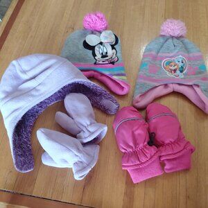 Bundle of Toddler Girl Winter Snow Hats and Mittens